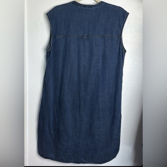 Eileen Fisher Dress Midnight Blue Denim Cotton Blend Mandarin Collar Medium - Picture 5 of 5